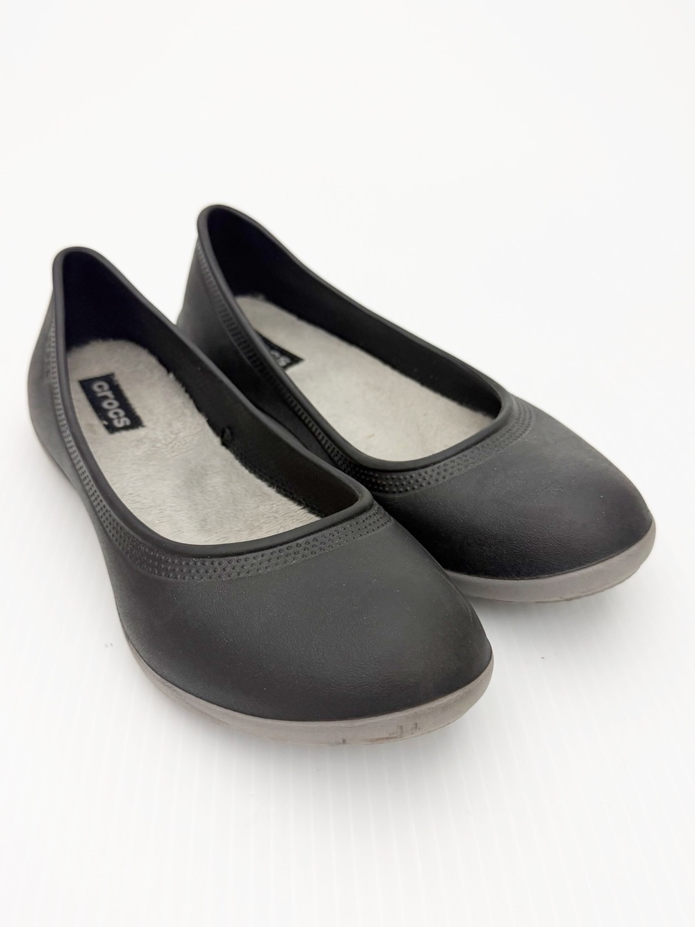 Crocs Matte Black Fleece Lined Slip On Ballet Flats Shoes